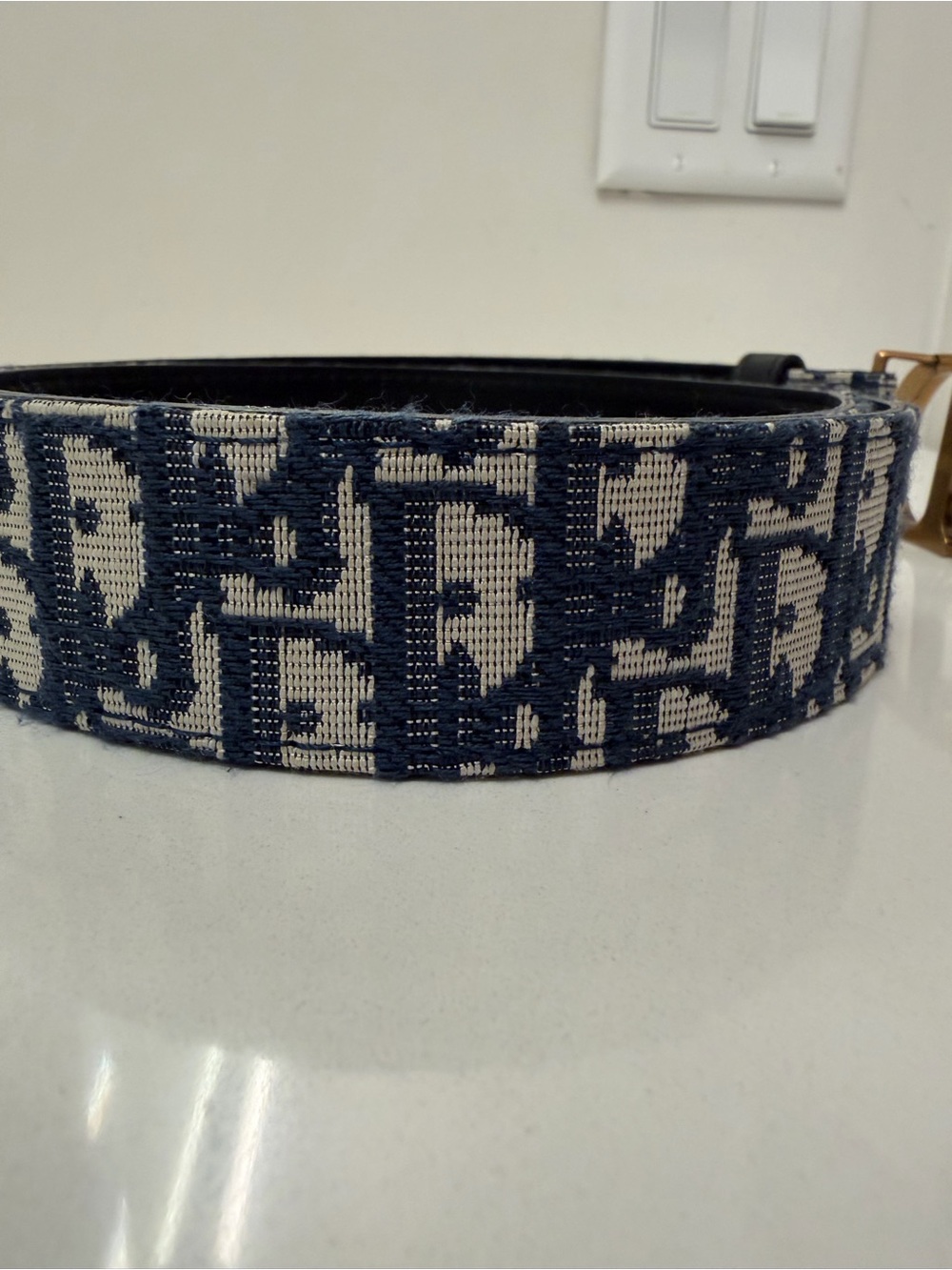 Christian Dior Oblique Canvas Belt Blue Monogram CD Gold Buckle - Picture 4 of 11